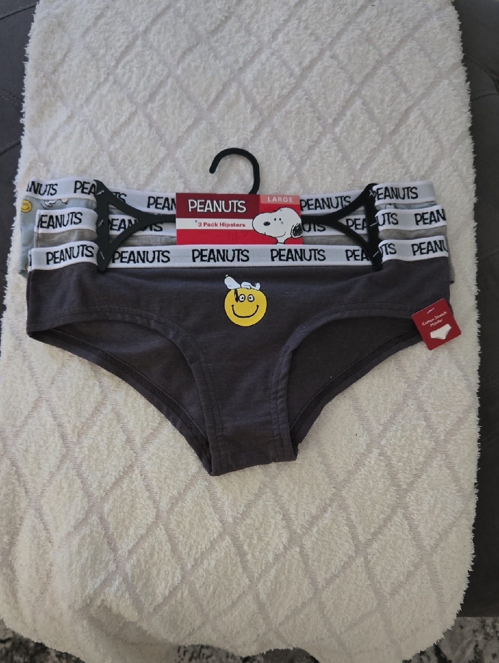Peanuts Girls' Dark Gray Hipster Underwear with Smiley Bee - 3 Pack